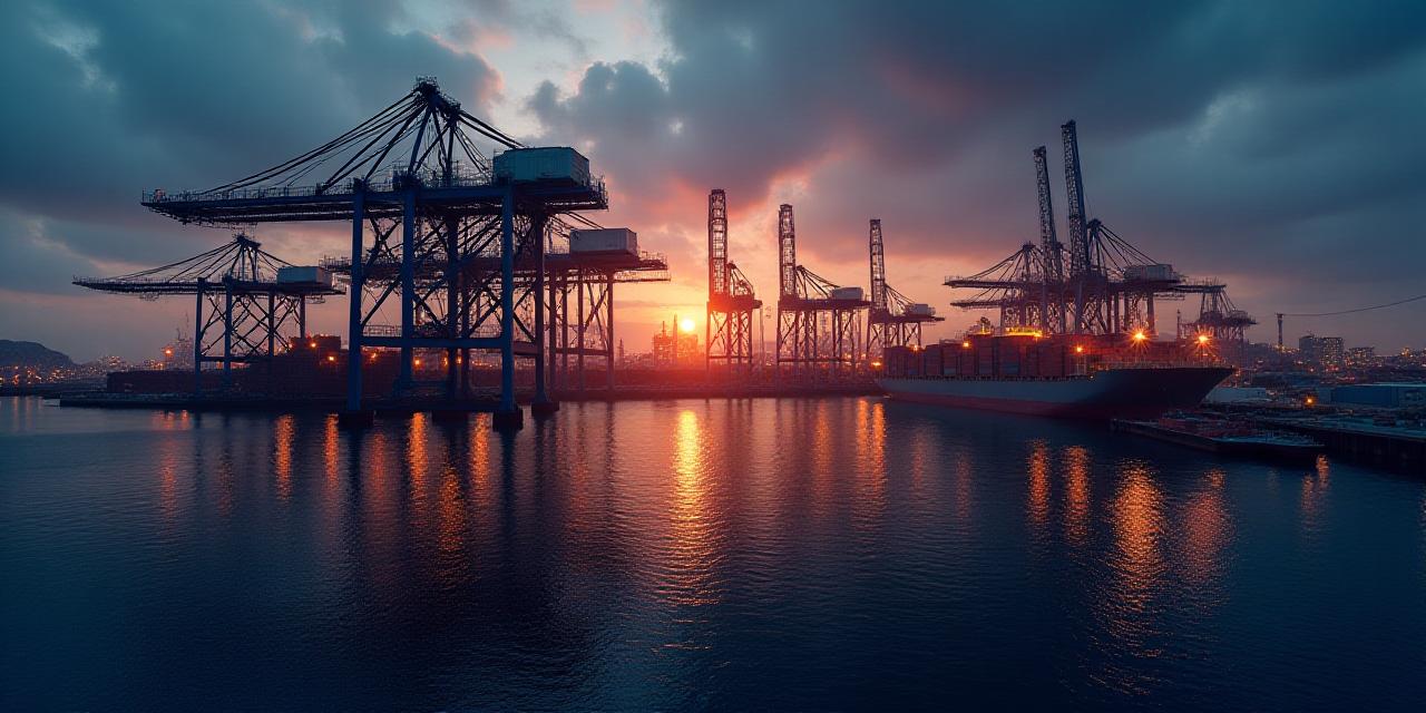 Global mineral trading port at dusk